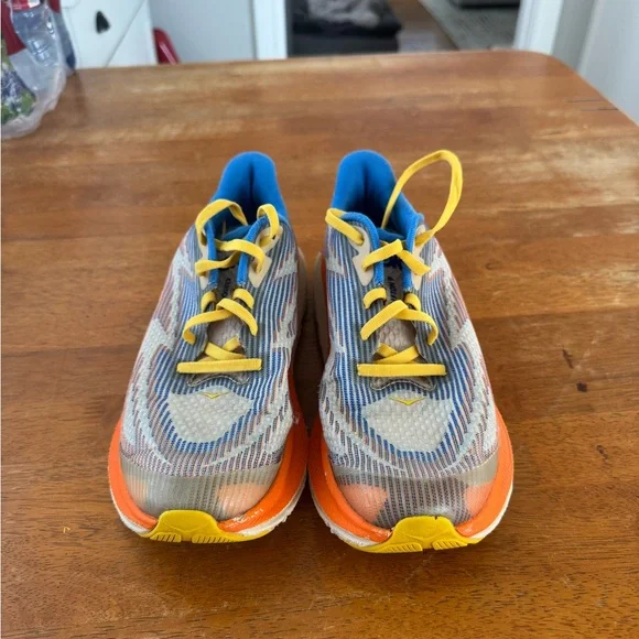 Hoka Clifton 9 Kids Sneakers - Blue, Orange, and Yellow - Picture 2 of 5